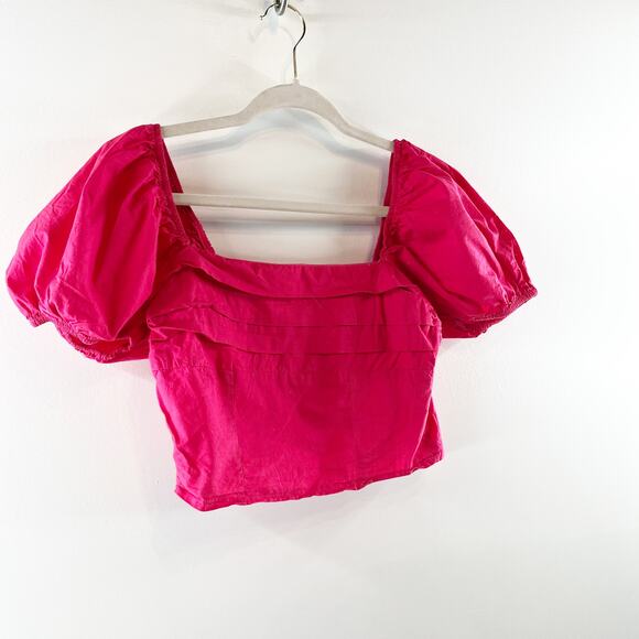 Sim & Sam Squareneck Short Puff Sleeve Crop Top Pink Small - Picture 5 of 8